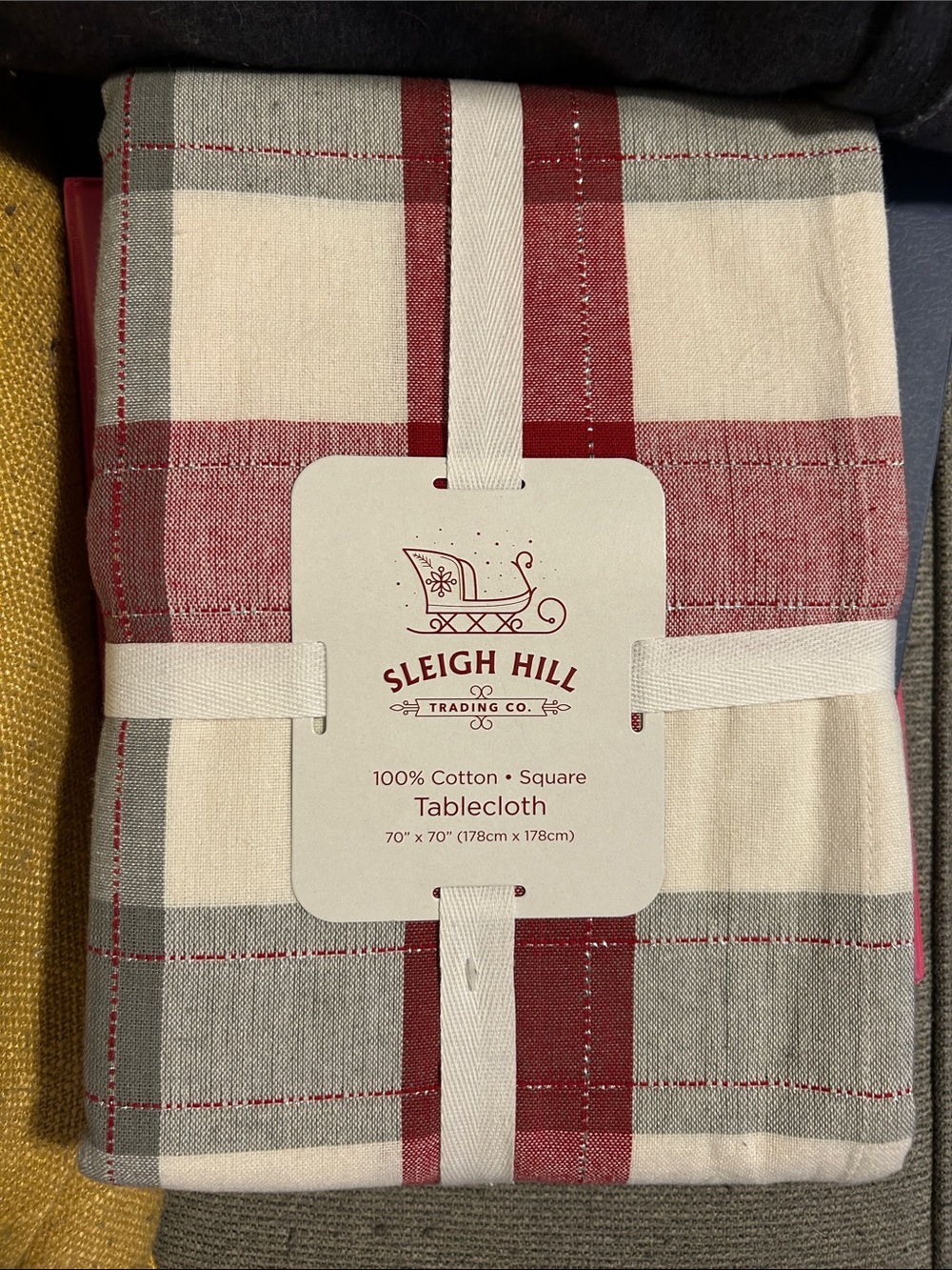 Sleigh Hill Red & Gray Plaid Cotton Tablecloth